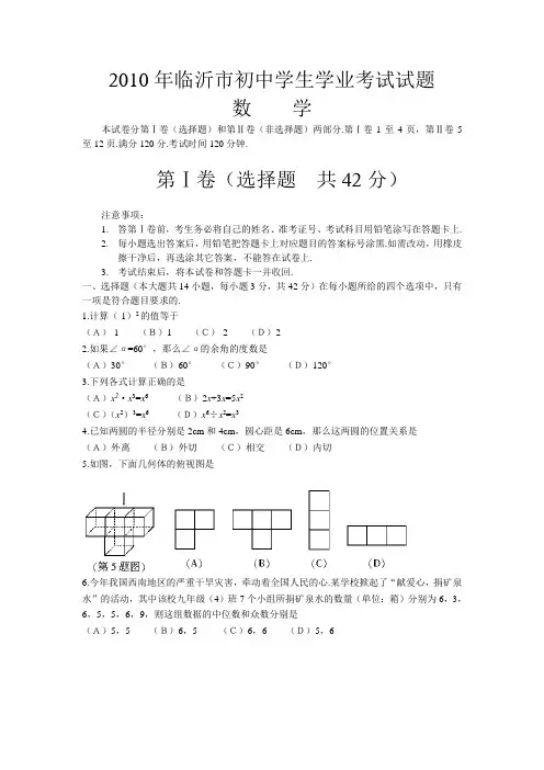 2010年山东省临沂市数学中考真题(word版含答案)