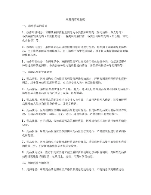 麻醉药管理制度