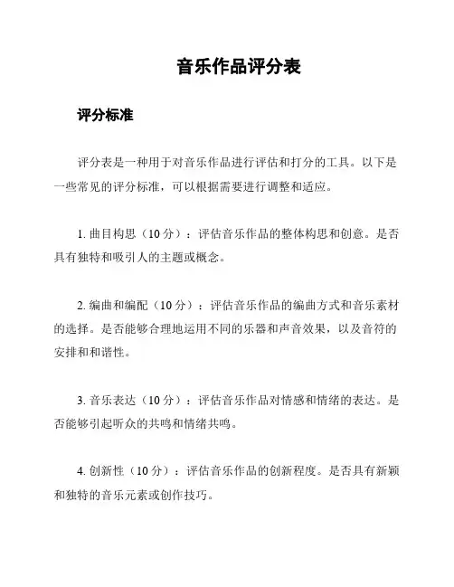 音乐作品评分表