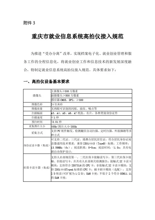  就业信息系统高拍仪图像采集统一接口规范