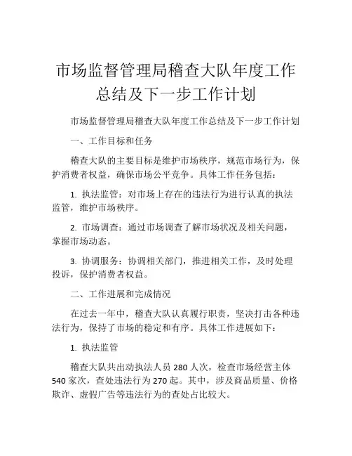 市场监督管理局稽查大队年度工作总结及下一步工作计划