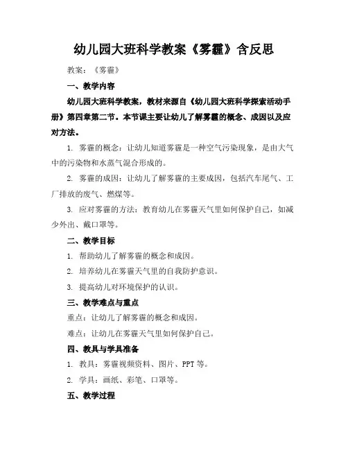 幼儿园大班科学教案《雾霾》含反思