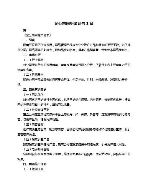 某公司网络策划书3篇