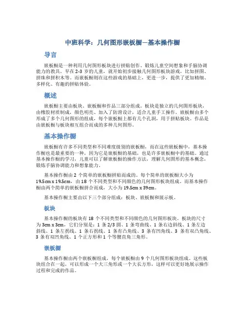 中班科学：几何图形嵌板橱—基本操作橱