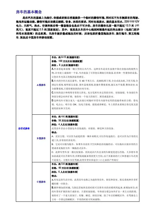 房车车型分类介绍