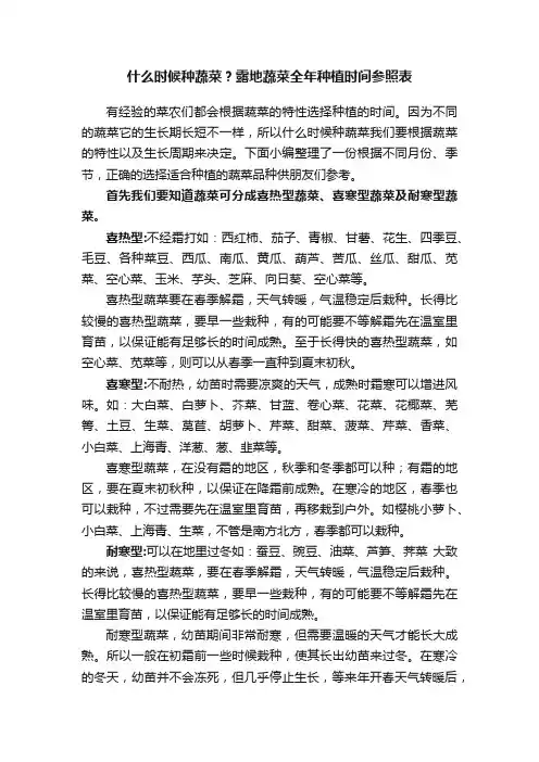 什么时候种蔬菜？露地蔬菜全年种植时间参照表