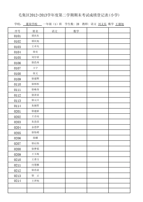 董岗2012-2013第二学期期中小学成绩单