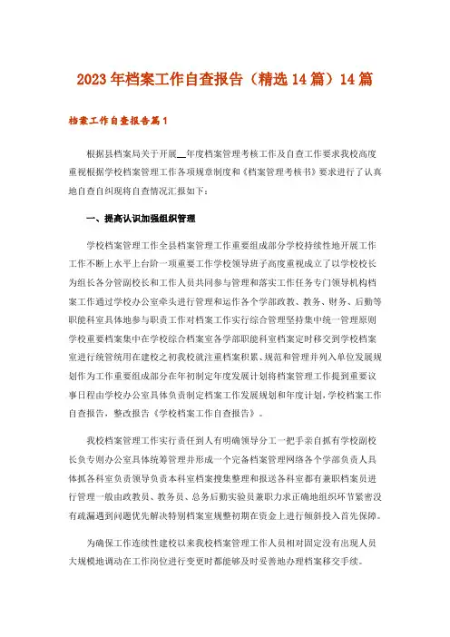 2023年档案工作自查报告(精选14篇)14篇