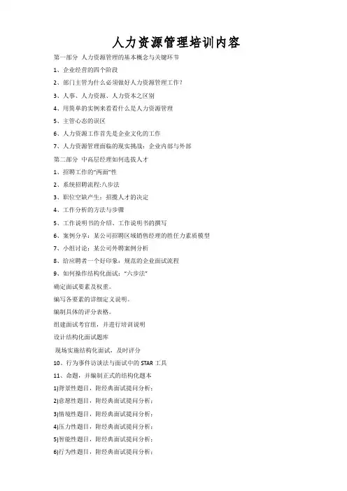 人力资源管理培训内容