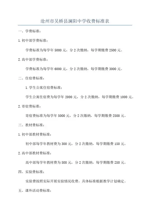 沧州市吴桥县澜阳中学收费标准表