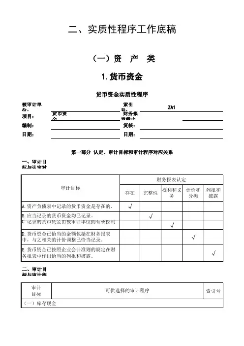 2013企业会计准则审计工作底稿(excel,中注协)版 资产类-1.货币资金