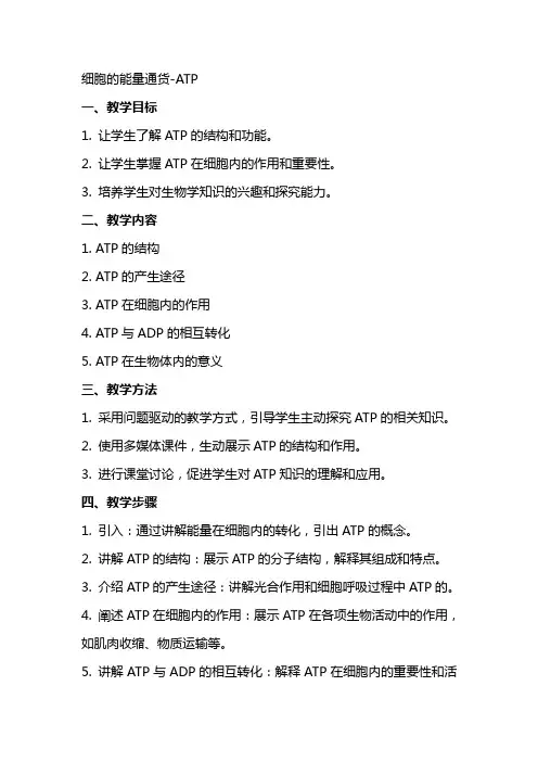 细胞的能量通货ATP(教案)