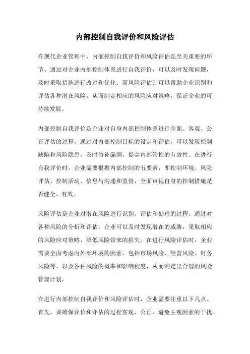 内部控制自我评价和风险评估