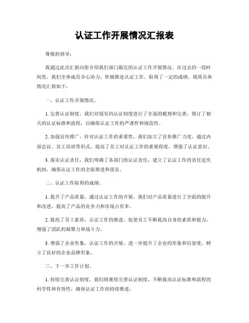 认证工作开展情况汇报表