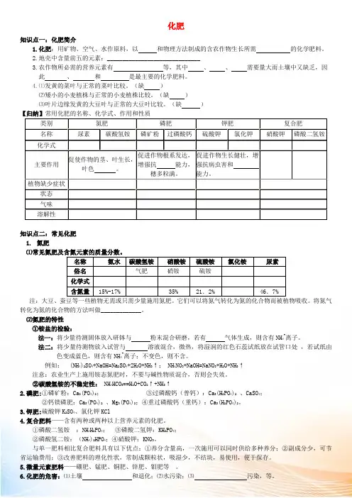 2022年九年级化学下册 第十一单元 课题2 化学肥料学案(新版)新人教版