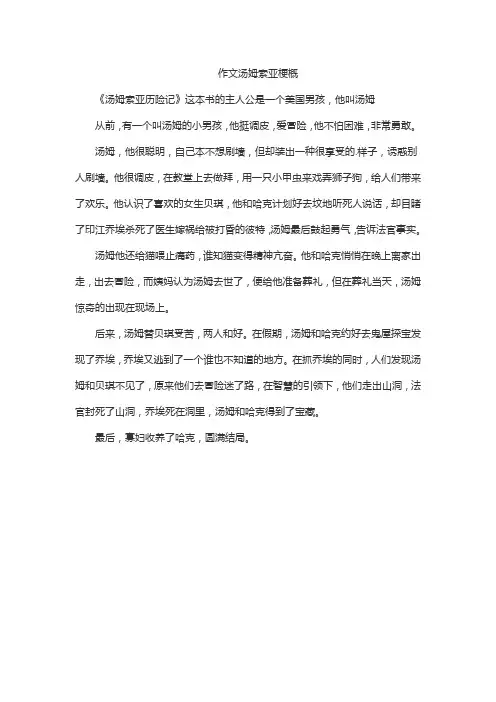 六年级下册第3单元作文汤姆索亚梗概