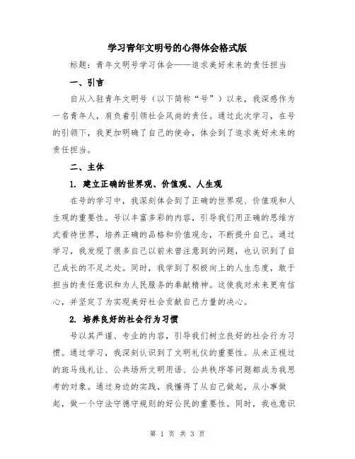 学习青年文明号的心得体会格式版