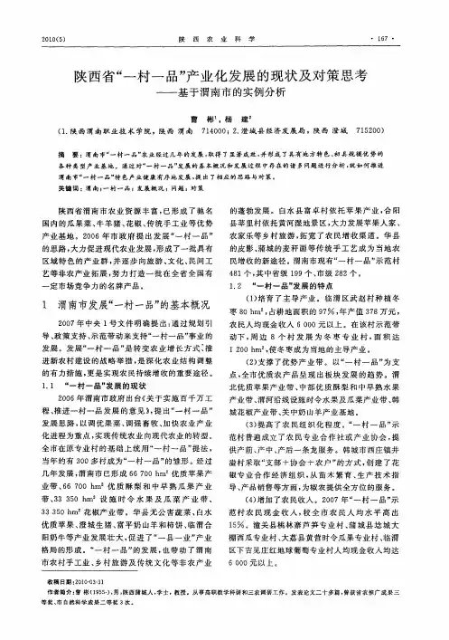 陕西省“一村一品”产业化发展的现状及对策思考——基于渭南市的实例分析