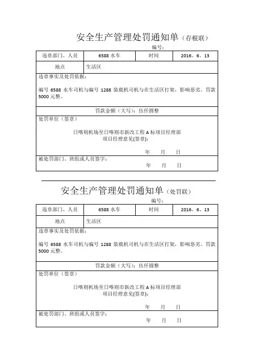 安全生产管理处罚通知单