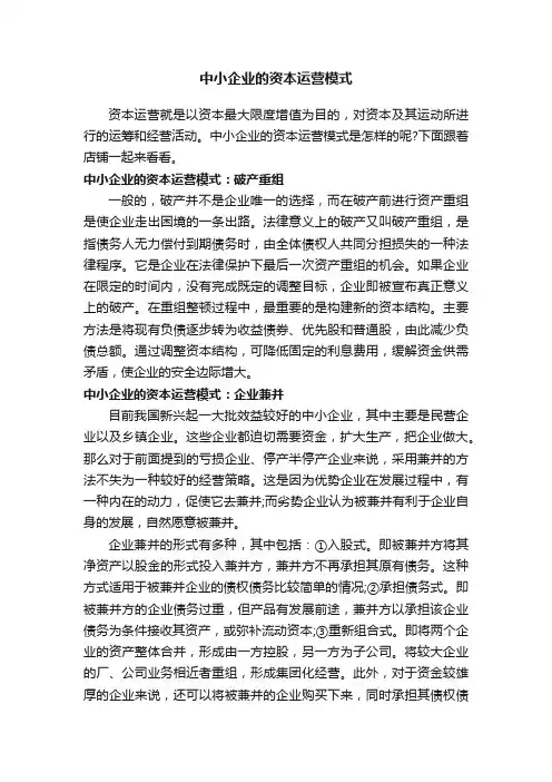 中小企业的资本运营模式