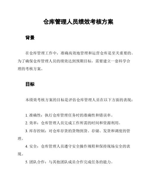 仓库管理人员绩效考核方案