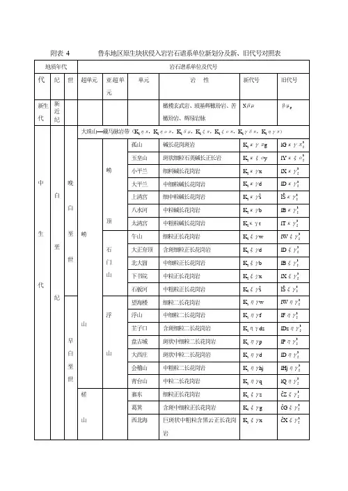 侵入岩新、旧单位划分对照表