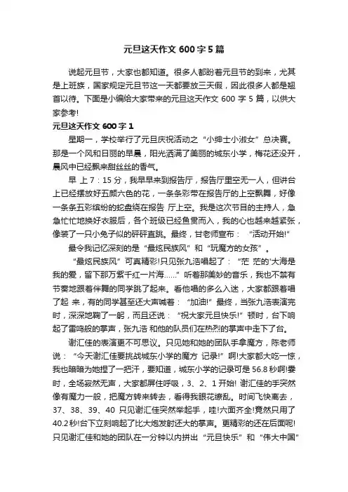 元旦这天作文600字5篇