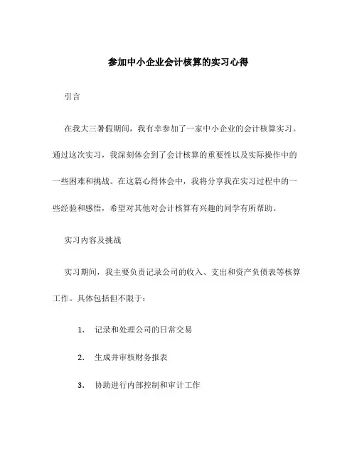 参加中小企业会计核算的实习心得范文