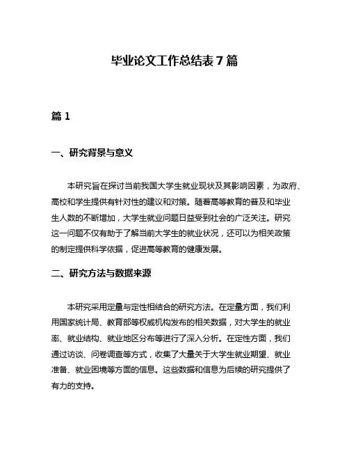 毕业论文工作总结表7篇