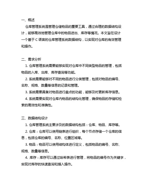 仓库管理系统数据结构课程设计c语言