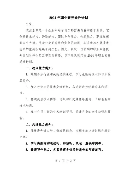 2024年职业素养提升计划
