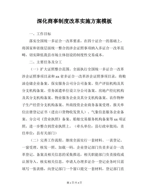 深化商事制度改革实施方案模板