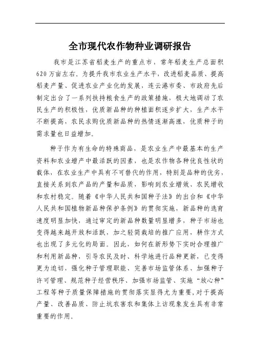 全市现代农作物种业调研报告