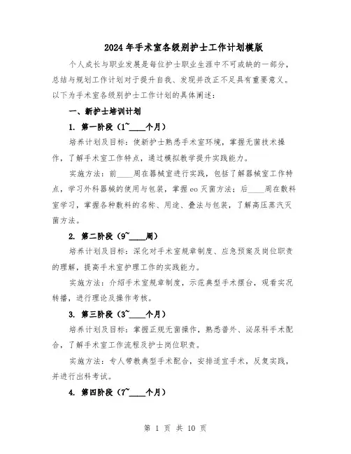 2024年手术室各级别护士工作计划模版（三篇）