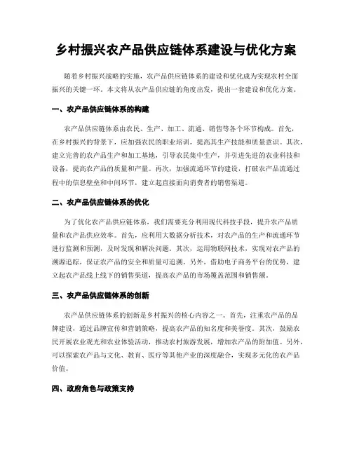 乡村振兴农产品供应链体系建设与优化方案