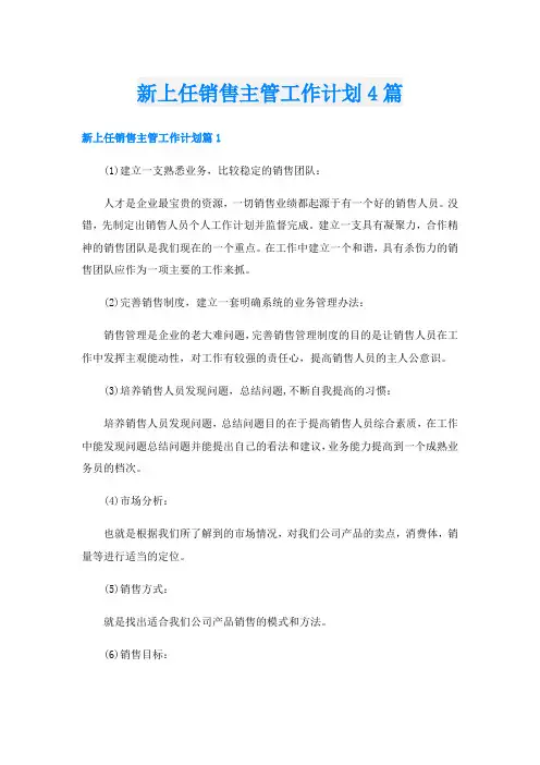 新上任销售主管工作计划4篇