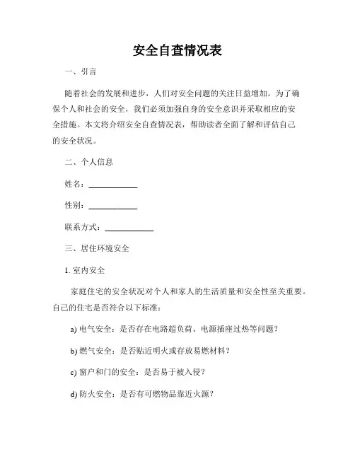 安全自查情况表