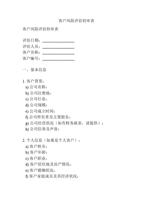 客户风险评估初审表