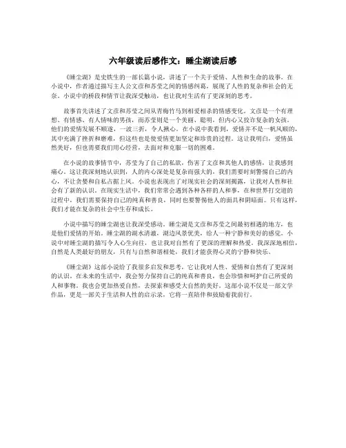 六年级读后感作文：睡尘湖读后感