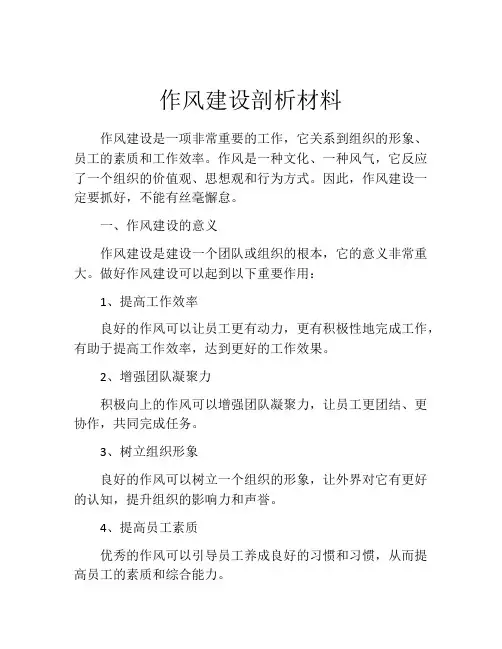 作风建设剖析材料