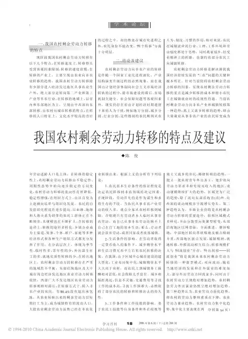 我国农村剩余劳动力转移的特点及建议