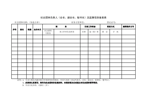 社会团体负责人(会长、副会长、秘书长)及监事信息备案表