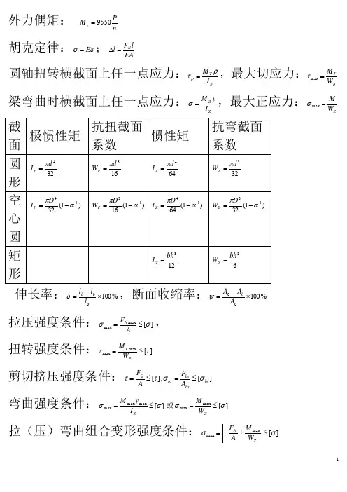 材料力学常用公式