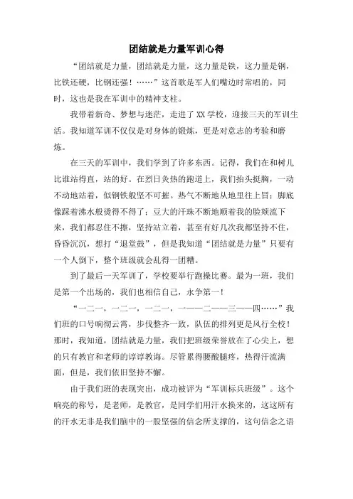 团结就是力量军训心得