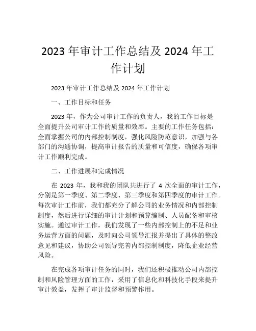 2023年审计工作总结及2024年工作计划