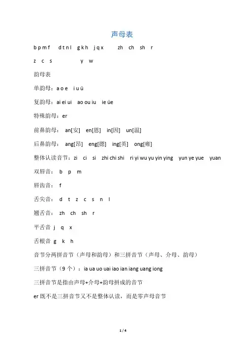 小学一年级汉语拼音字母表(详细)