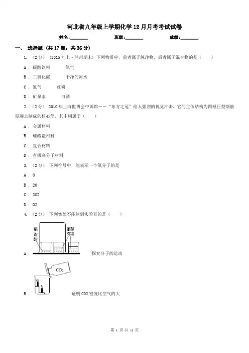 河北省九年级上学期化学12月月考考试试卷