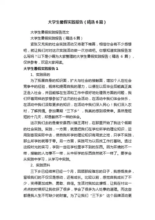 大学生暑假实践报告（精选6篇）