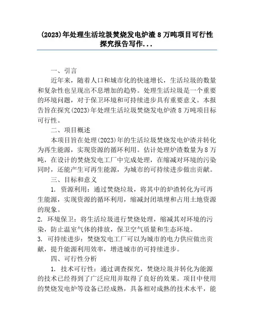 (2023)年处理生活垃圾焚烧发电炉渣8万吨项目可行性研究报告写作...