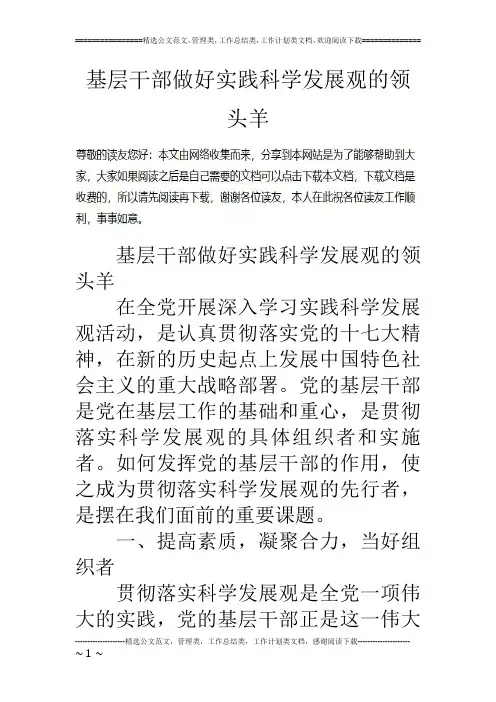 基层干部做好实践科学发展观的领头羊